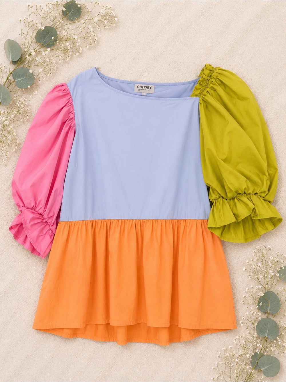 Crosby by Mollie Burch Colorblock Puff Sleeve Blouse | Statement Top Size Medium